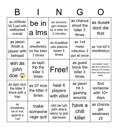 WE ARE FORSAKEN Bingo Card