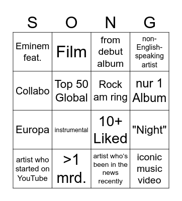 Spotify Bingo Card