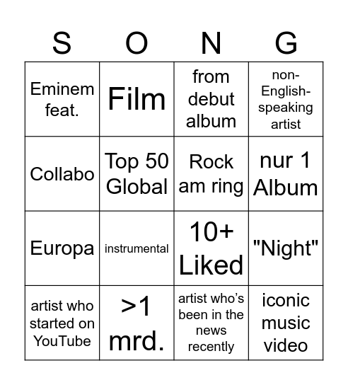 Spotify Bingo Card