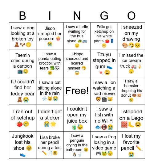 😭Sad Bingo 😭 Bingo Card