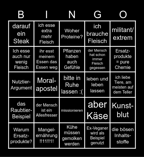 Veganski Life-Edition Bingo Card