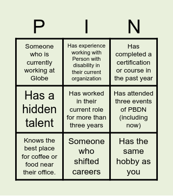 PBDN 4th Networking Meeting Bingo Card