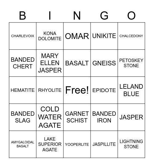 Rockhounding 2025 Bingo Card