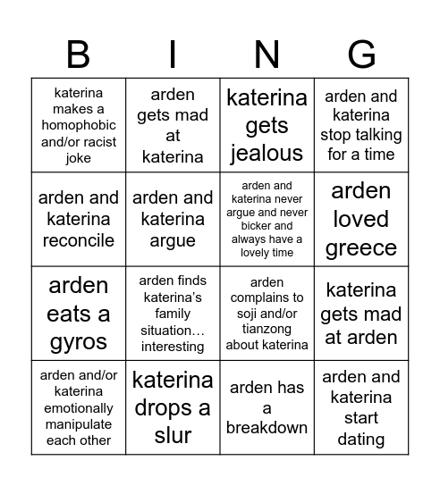 arden goes to greece Bingo Card