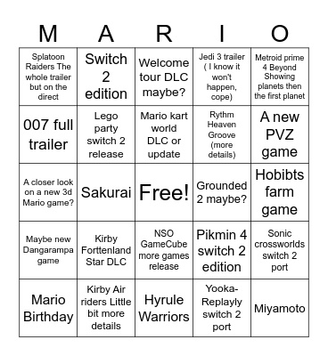 Switch 2 direct July Bingo Card