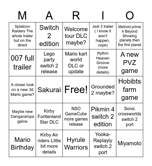 Switch 2 direct July Bingo Card