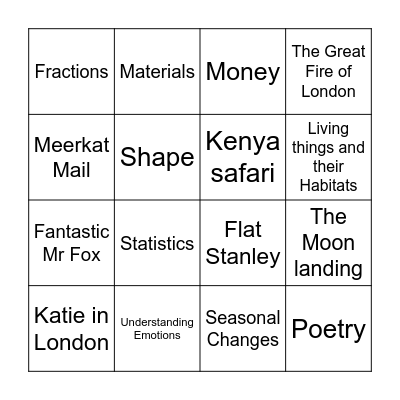 YEAR 2 BINGO Card