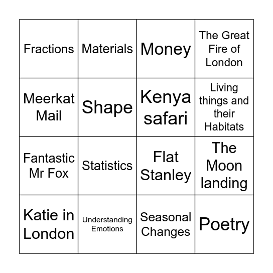 YEAR 2 BINGO Card
