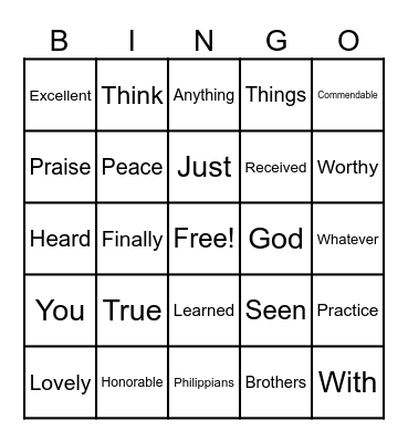 Philippians 4:8 Bingo Card