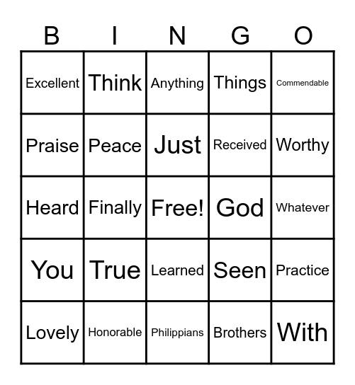 Philippians 4:8 Bingo Card