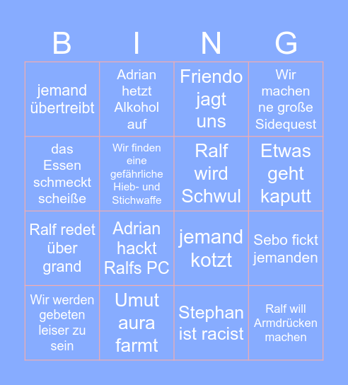 Übernachtungsbingo 2.0 Bingo Card