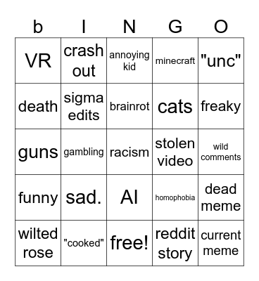Icrashonstagram reels bingo Card
