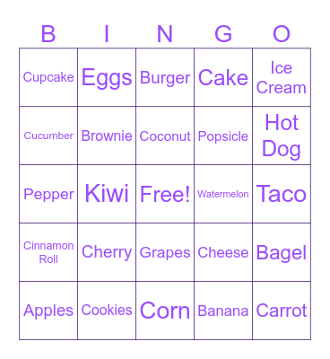 Food Bingo Card