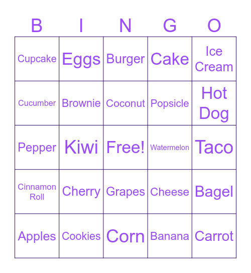Food Bingo Card