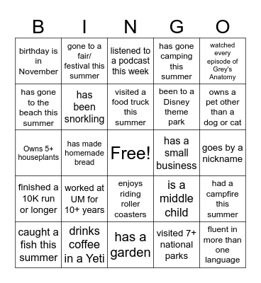 CVC BINGO Card