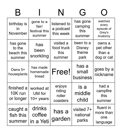 CVC BINGO Card