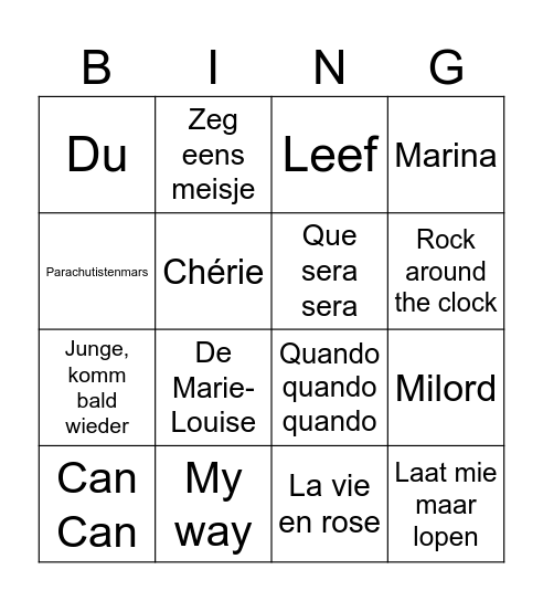 Muziekbingo Card