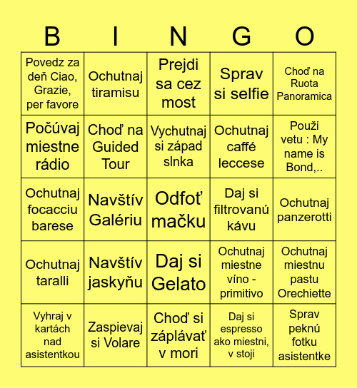 B-day trip Bingo Card