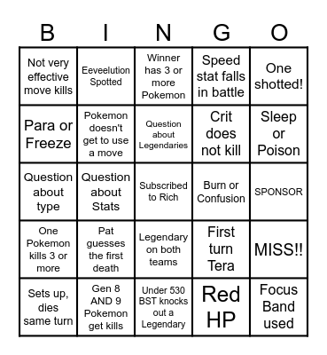 Then we fight bingo Rich Question Bingo Card