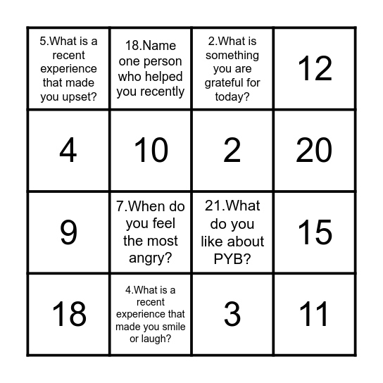 PYB BINGO! Bingo Card