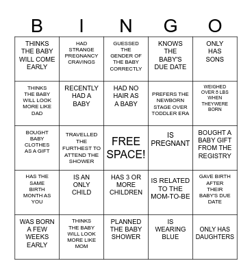 Baby Shower Bingo! Bingo Card