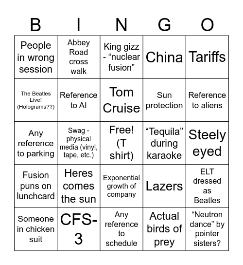 “Come Together” 2025 Bingo Card