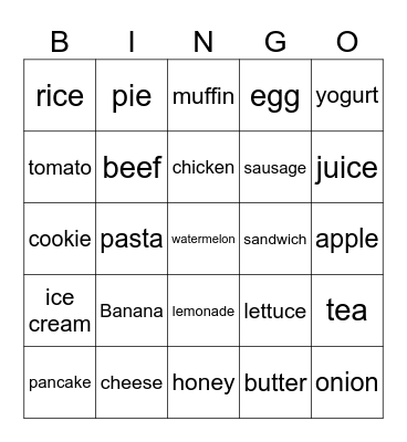 Food Bingo Card