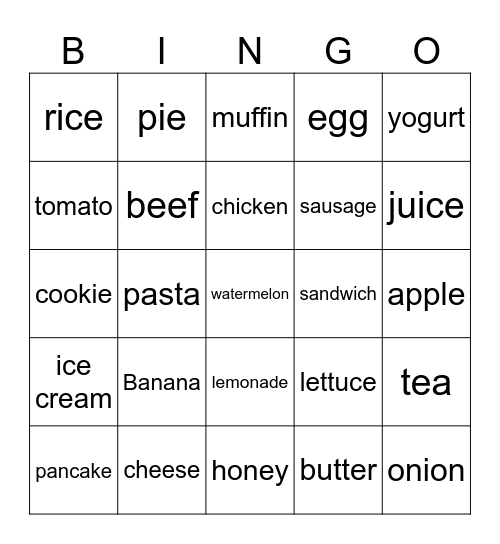 Food Bingo Card