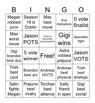 Tommy Reunion Bingo Card