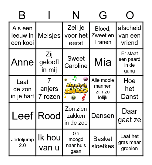Muziekbingo GZN Bingo Card