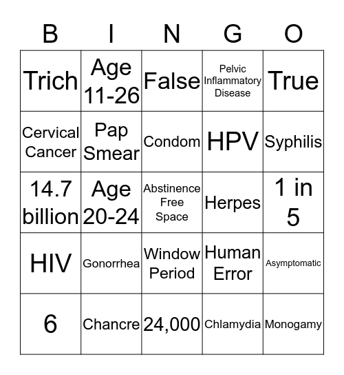 STD  Bingo Card