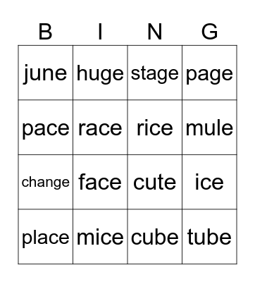 Soft c/g Magic e Bingo Card