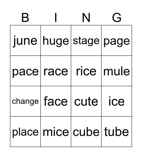 Soft c/g Magic e Bingo Card