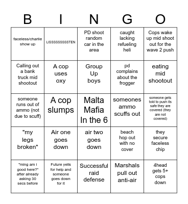 Besties Raid Bingo Card