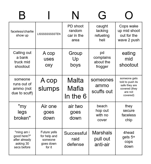 Besties Raid Bingo Card