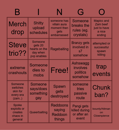 Lifesteal S7 bingo card !!! Bingo Card