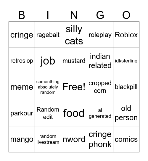 tiktok bingo Card
