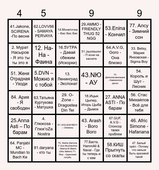 МУЗЛОто Bingo Card