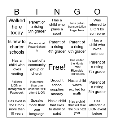 🦁 LION Charter School Family Bingo Card