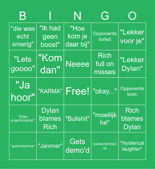 Rocket League Bingo Card