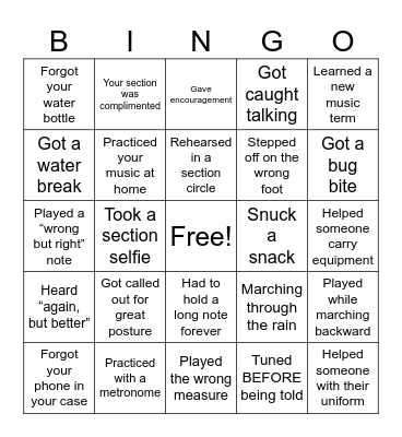 "At Band Practice" Bingo Card