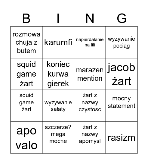 plich bingo Card