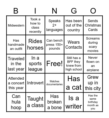 Icebreaker Bingo Card