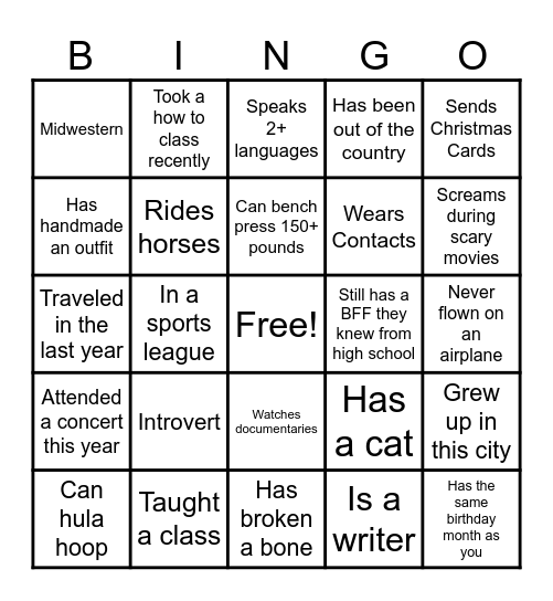 Icebreaker Bingo Card