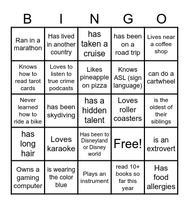 Icebreaker Bingo Card