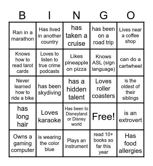 Icebreaker Bingo Card