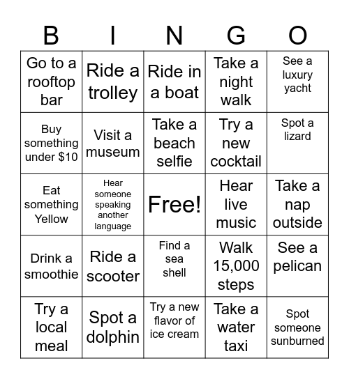 Vacation Bingo Card