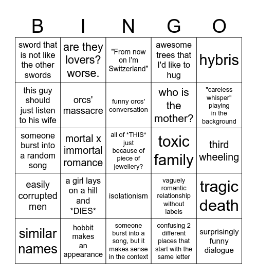 silmarillion? bingo Card
