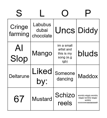 Insta Slop Bingo Card
