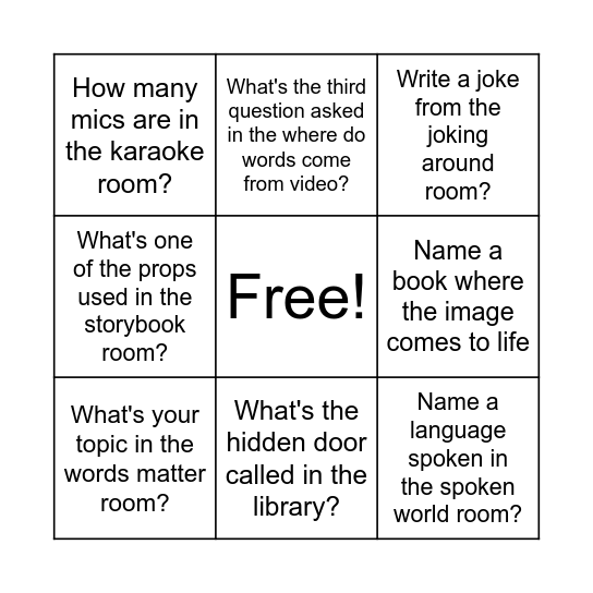 Planet Word Museum Bingo Card